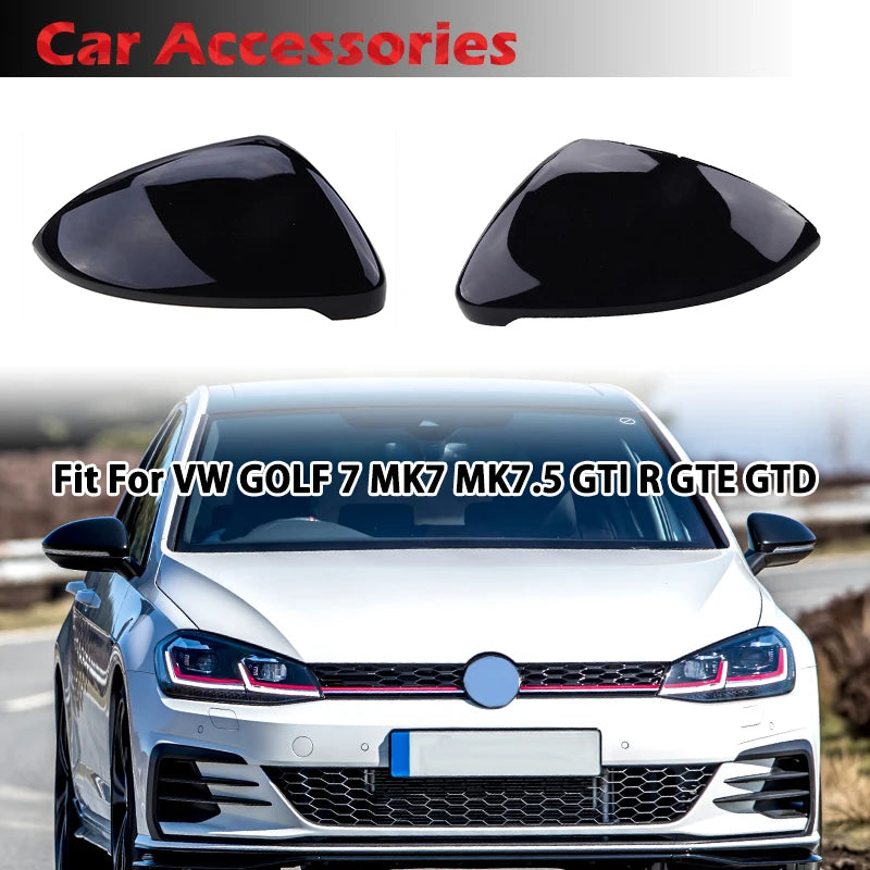 Coques Rétroviseur VW Golf 7 MK7 MK7.5 GTI R Noir Brillant - vue de face - Becquet Voiture