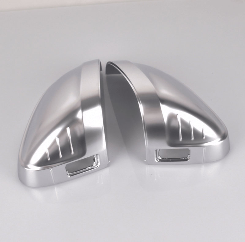 Audi A5 B9 brushed aluminum wing mirror covers - three-quarter view - Becquet Voiture