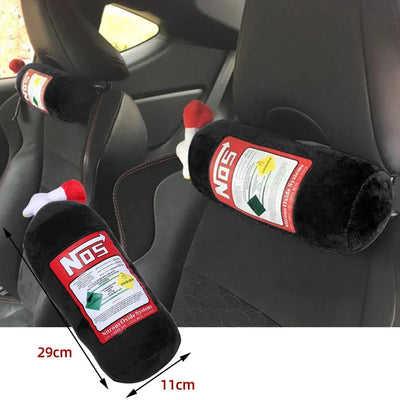 Coussin Peluche Bouteille NOS Voiture - installé sur véhicule - Becquet Voiture