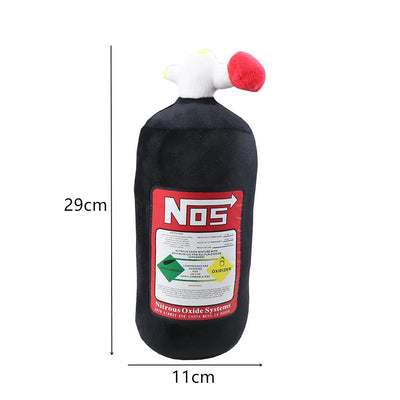 Coussin Peluche Bouteille NOS Voiture - vue de profil - Becquet Voiture