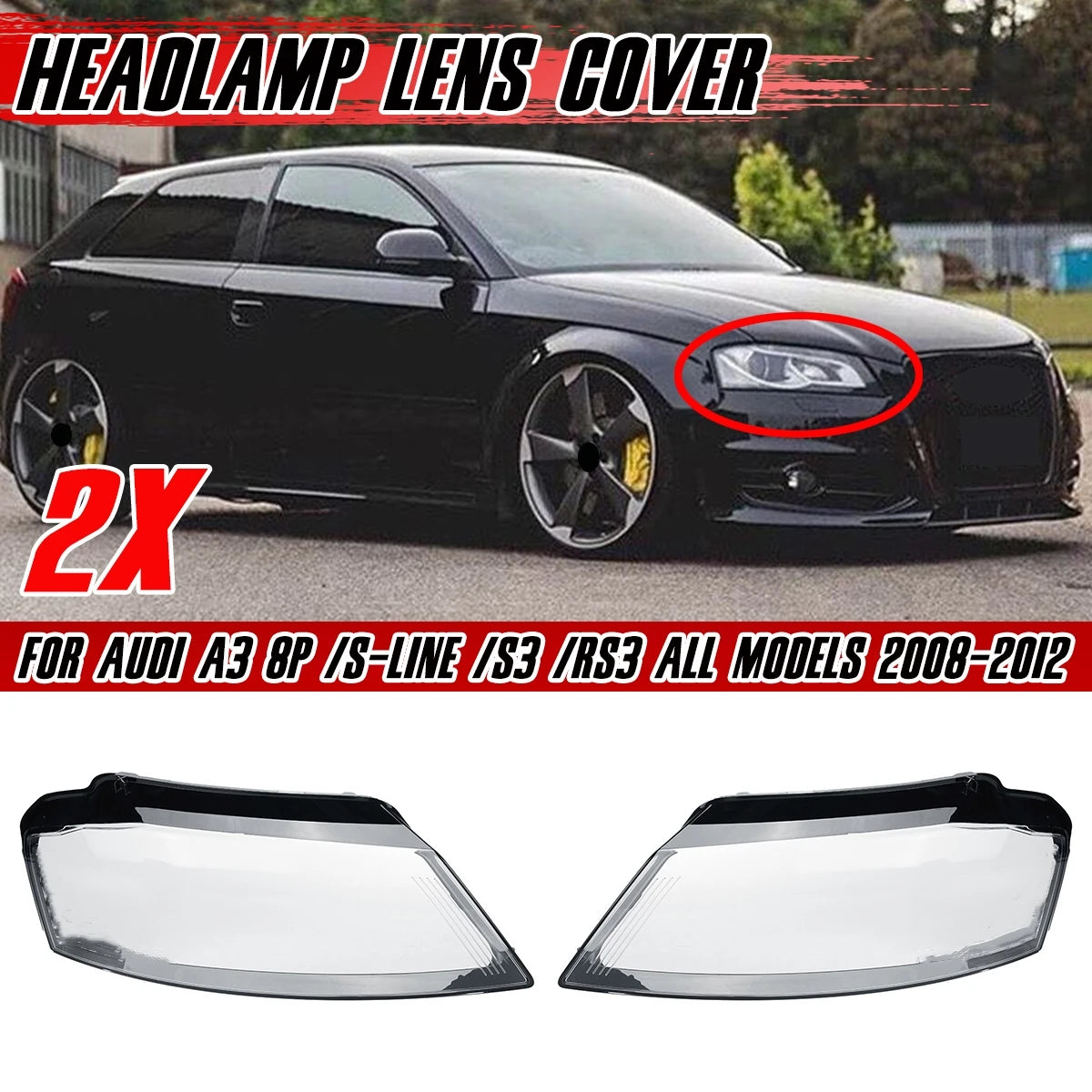 Couvercle de Phare Avant Audi A3 8P S3 RS3 S-Line - vue de face - Becquet Voiture