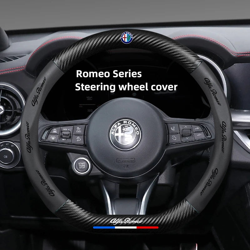 Leather Steering Wheel Cover Alfa Romeo Giulia Stelvio Giulietta - fitting detail 3 - Becquet Voiture