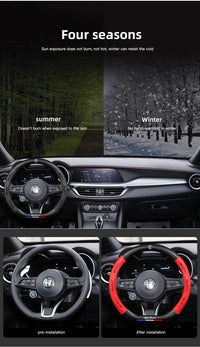 Leather Steering Wheel Cover Alfa Romeo Giulia Stelvio Giulietta - in use - Becquet Voiture