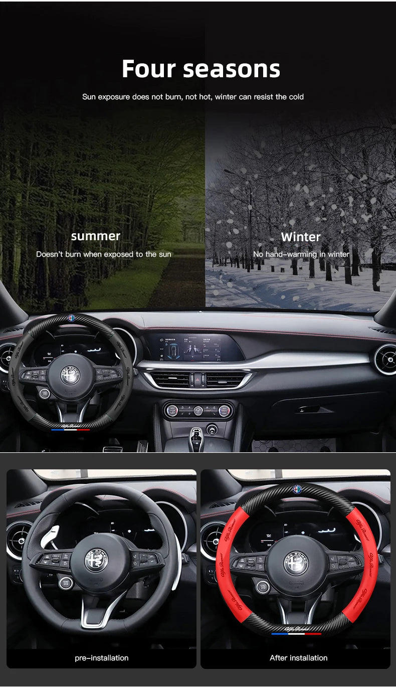 Leather Steering Wheel Cover Alfa Romeo Giulia Stelvio Giulietta - in use - Becquet Voiture
