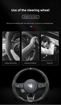 Leather Steering Wheel Cover Alfa Romeo Giulia Stelvio Giulietta - top view - Becquet Voiture