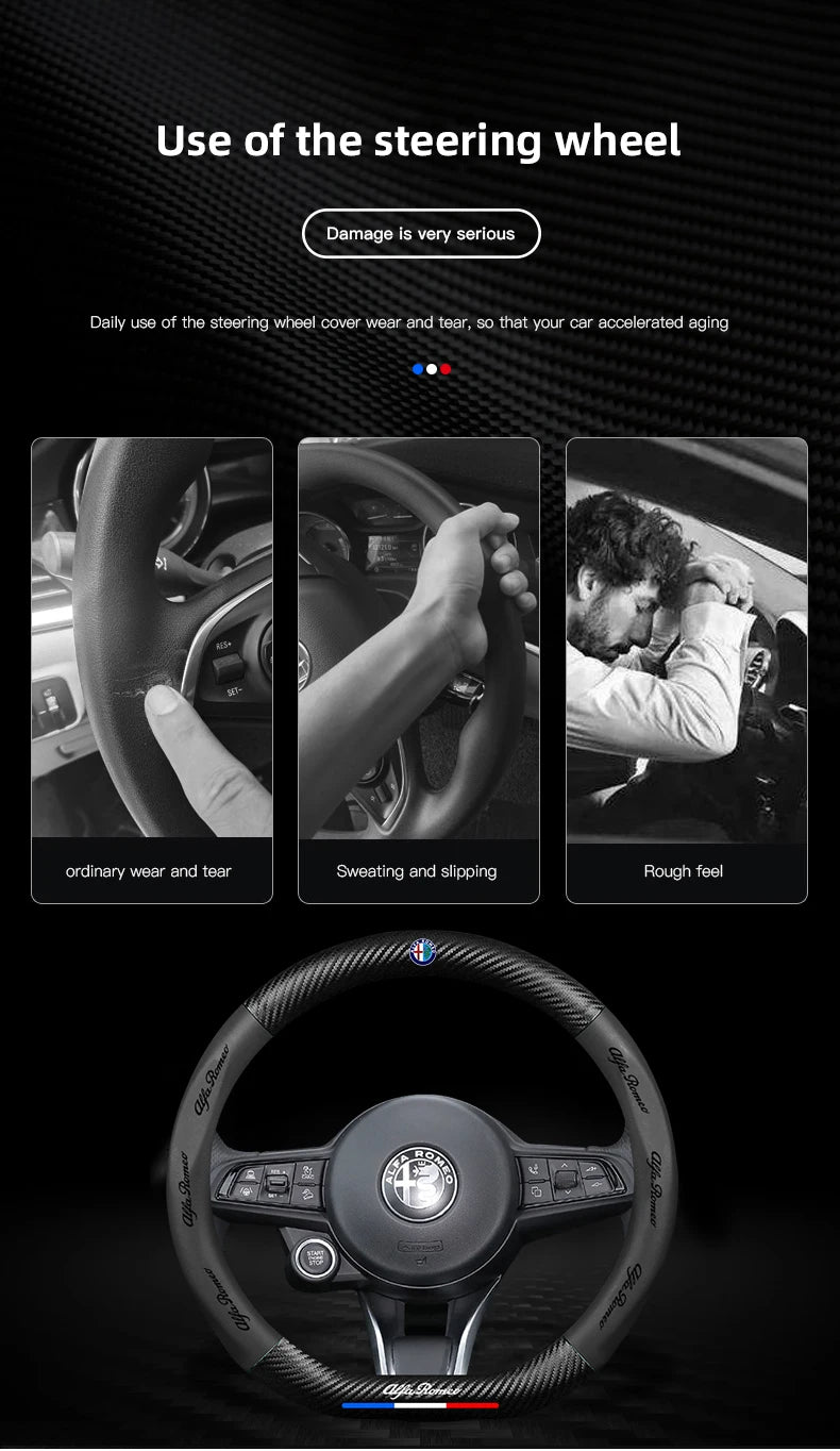 Leather Steering Wheel Cover Alfa Romeo Giulia Stelvio Giulietta - top view - Becquet Voiture