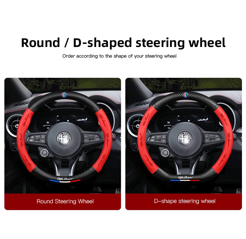 Leather Steering Wheel Cover Alfa Romeo Giulia Stelvio Giulietta - front view 2 - Becquet Voiture