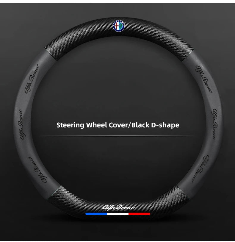 Leather Steering Wheel Cover Alfa Romeo Giulia Stelvio Giulietta - front view 3 - Becquet Voiture