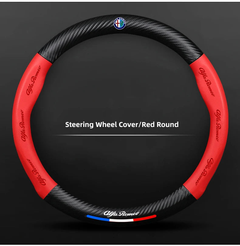 Leather Steering Wheel Cover Alfa Romeo Giulia Stelvio Giulietta - side view 3 - Becquet Voiture