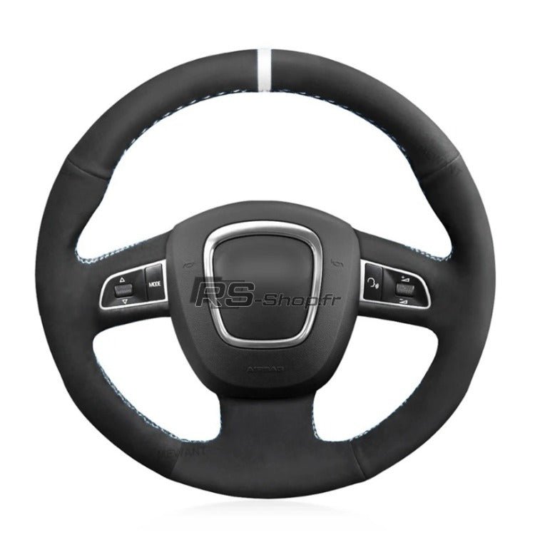 Couvre Volant Audi B7 3 Branches Alcantara Surpiqures - installé sur véhicule - Becquet Voiture