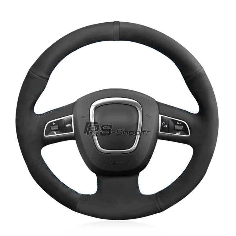 Couvre Volant Audi B7 3 Branches Alcantara Surpiqures - vue de trois-quarts - Becquet Voiture