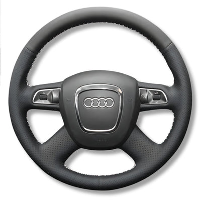 Couvre Volant Audi B7 4 Branches Cuir - vue de trois-quarts - Becquet Voiture