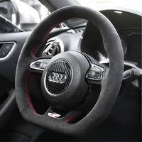 Couvre Volant Audi B8 Méplat Alcantara Surpiqures - détail du montage - Becquet Voiture