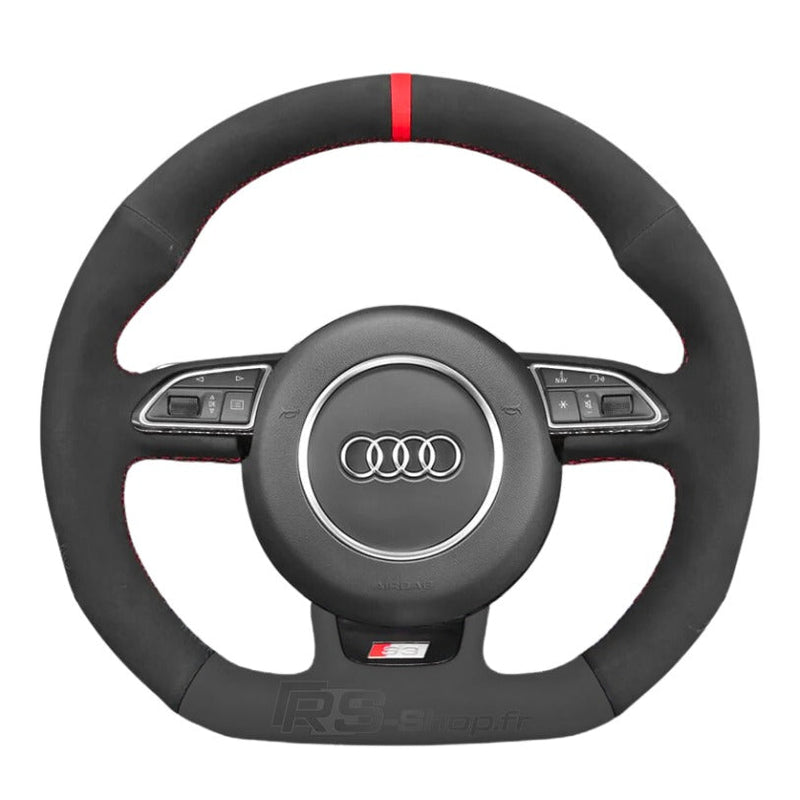 Couvre Volant Audi B8 Méplat Alcantara Surpiqures - vue de face - Becquet Voiture