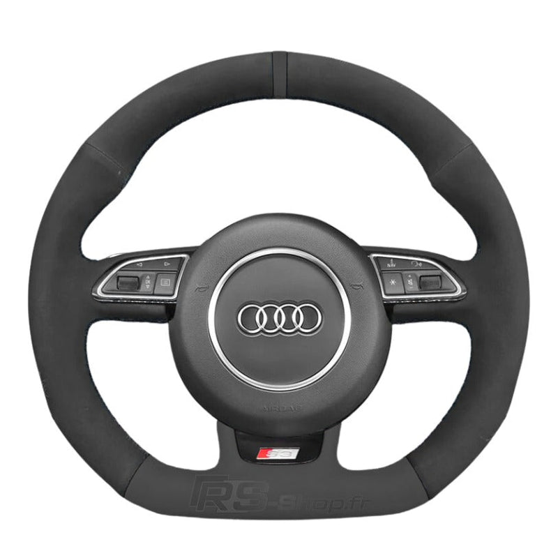 Couvre Volant Audi B8 Méplat Alcantara Surpiqures - vue de trois-quarts - Becquet Voiture