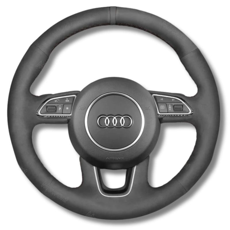 Couvre Volant Audi B8 Rond Alcantara Cuir Couture - installé sur véhicule - Becquet Voiture