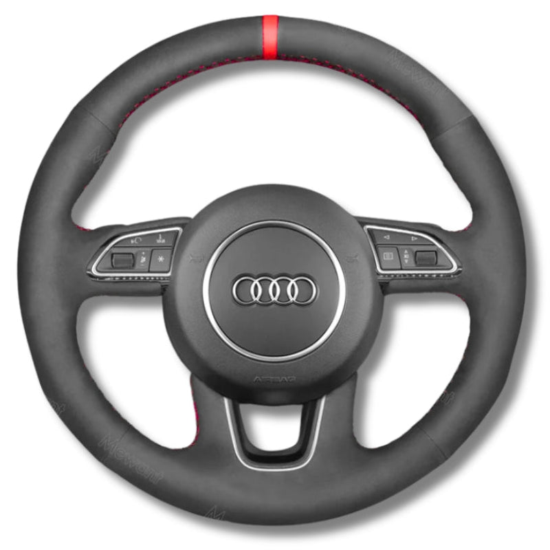 Couvre Volant Audi B8 Rond Alcantara Cuir Couture - vue de face - Becquet Voiture