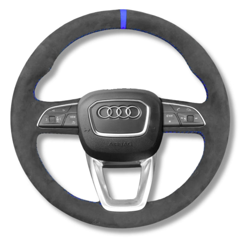 Couvre Volant Audi B9.5 Rond Alcantara Cuir - vue de dessus - Becquet Voiture