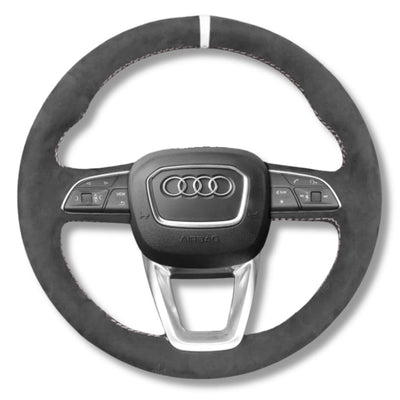 Couvre Volant Audi B9.5 Rond Alcantara Cuir - vue rapprochée - Becquet Voiture