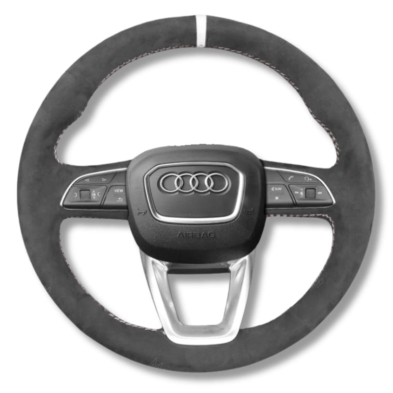 Couvre Volant Audi B9.5 Rond Alcantara Cuir - vue rapprochée - Becquet Voiture