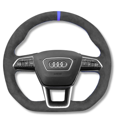 Couvre Volant Audi RS6 RS7 C8 Alcantara Cuir - vue de trois-quarts - Becquet Voiture