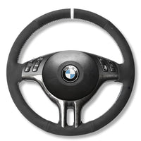 Couvre Volant BMW E46 Cuir Alcantara Surpiqures - installé sur véhicule - Becquet Voiture
