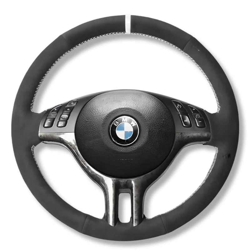 Couvre Volant BMW E46 Cuir Alcantara Surpiqures - installé sur véhicule - Becquet Voiture