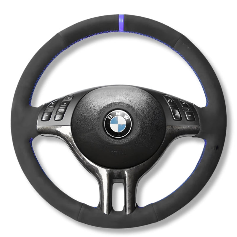 Couvre Volant BMW E46 Cuir Alcantara Surpiqures - vue de dessus - Becquet Voiture