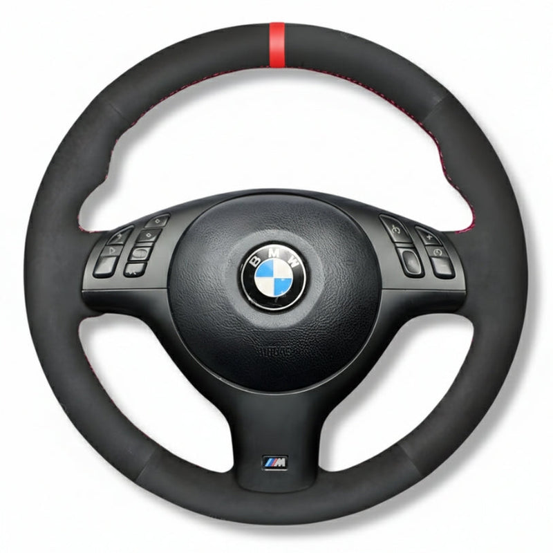 Couvre Volant BMW E46 Cuir Alcantara Surpiqures - vue de face - Becquet Voiture