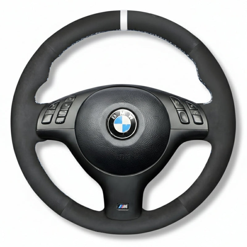 Couvre Volant BMW E46 Cuir Alcantara Surpiqures - vue de profil 2 - Becquet Voiture