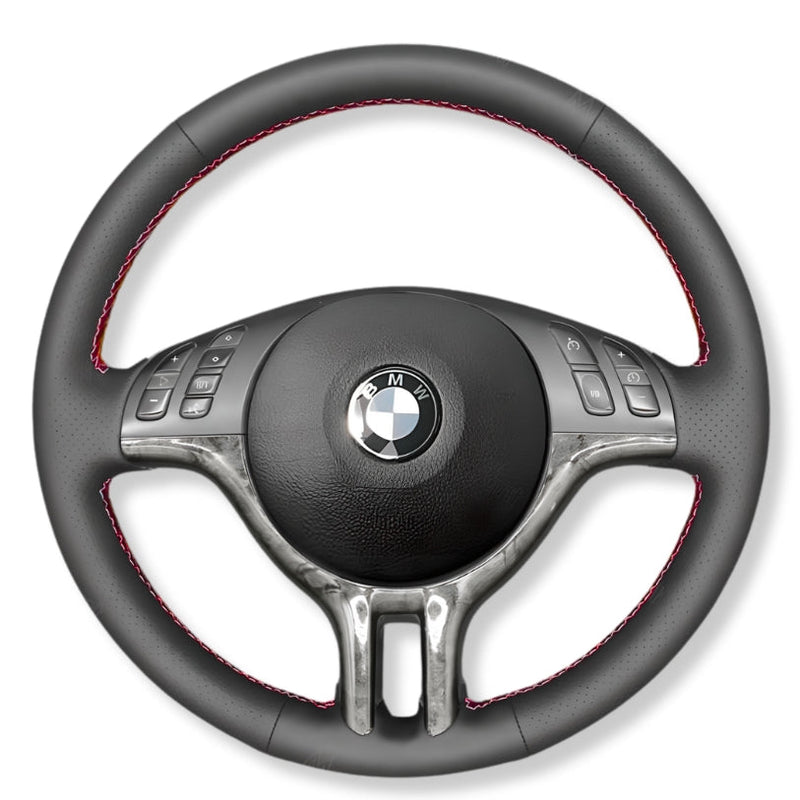 Couvre Volant BMW E46 Cuir Alcantara Surpiqures - vue de trois-quarts - Becquet Voiture