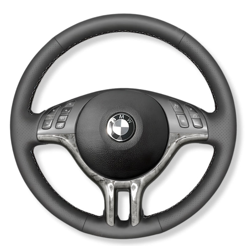 Couvre Volant BMW E46 Cuir Alcantara Surpiqures - vue rapprochée - Becquet Voiture