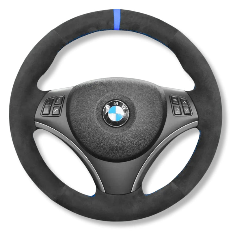 Couvre Volant BMW E90 Cuir ou Alcantara Surpiqures - installé sur véhicule - Becquet Voiture