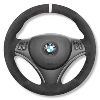 Couvre Volant BMW E90 Cuir ou Alcantara Surpiqures - vue de trois-quarts - Becquet Voiture
