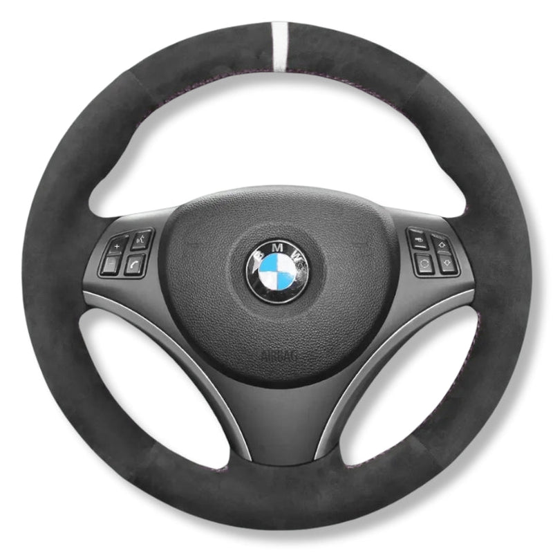 Couvre Volant BMW E90 Cuir ou Alcantara Surpiqures - vue de trois-quarts - Becquet Voiture