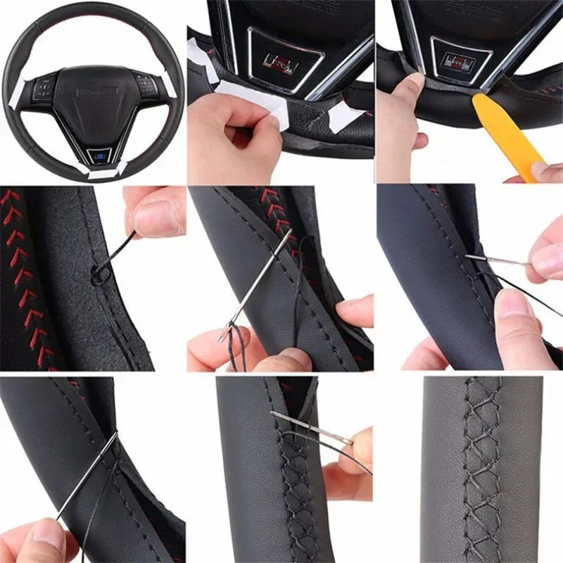 Couvre Volant BMW en cuir à coudre - vue de profil - Becquet Voiture