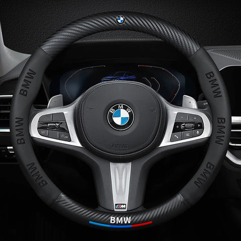 BMW carbon fiber steering wheel cover - front view - Becquet Voiture