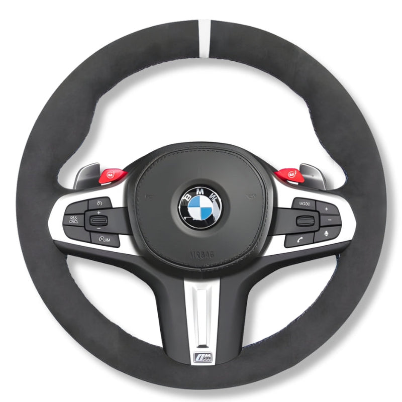 Couvre Volant BMW G20 G30 G80 Cuir Alcantara Surpiqures - installé sur véhicule - Becquet Voiture