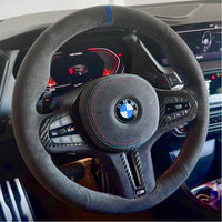 Couvre Volant BMW G20 G30 G80 Cuir Alcantara Surpiqures - vue de profil - Becquet Voiture