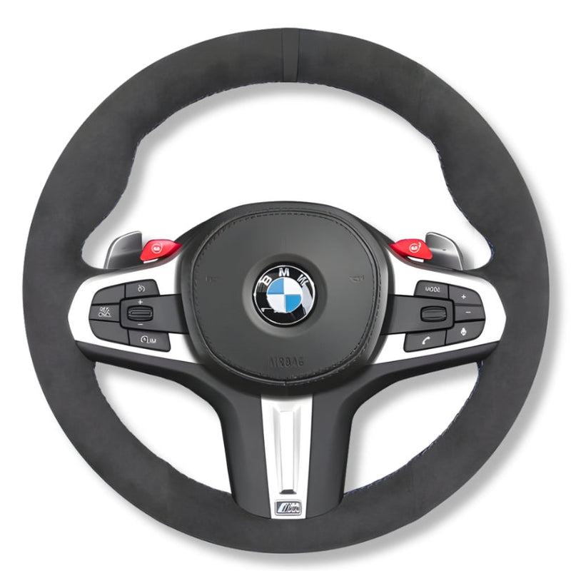 Couvre Volant BMW G20 G30 G80 Cuir Alcantara Surpiqures - vue de trois-quarts - Becquet Voiture