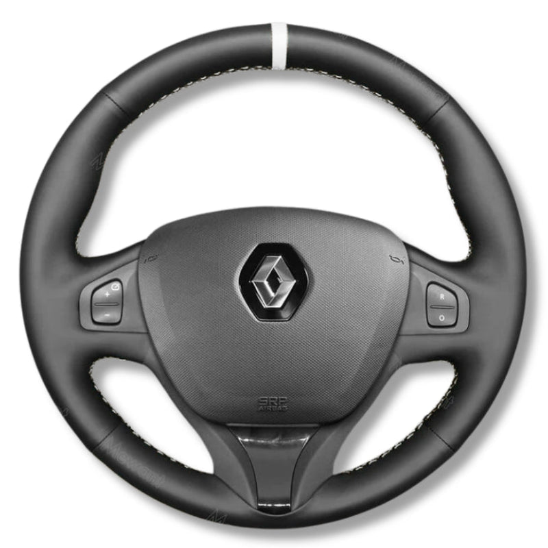 Couvre Volant Clio 4 Cuir Alcantara Surpiqûres - détail du montage - Becquet Voiture