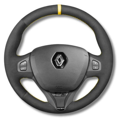 Couvre Volant Clio 4 Cuir Alcantara Surpiqûres - installé sur véhicule - Becquet Voiture