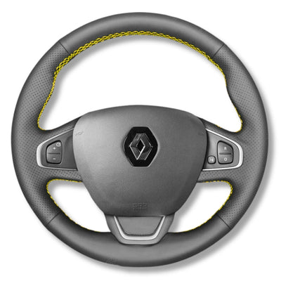 Couvre Volant Clio 4 Cuir Alcantara Surpiqûres - vue de trois-quarts 2 - Becquet Voiture