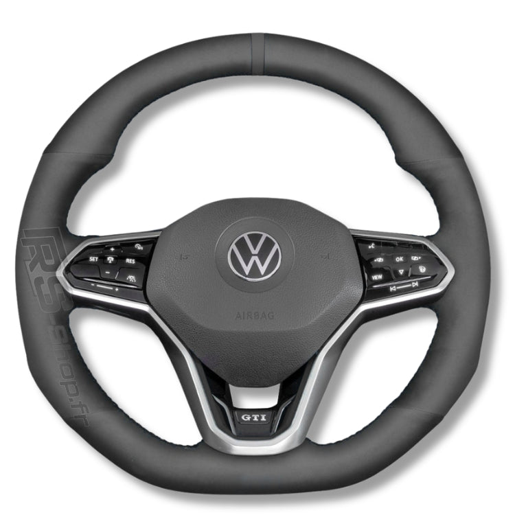 Couvre Volant Cuir VW Golf 8 GTI R Surpiqûres Rouges - installé sur véhicule - Becquet Voiture