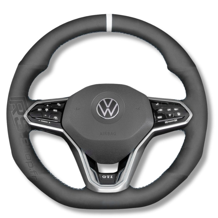 Couvre Volant Cuir VW Golf 8 GTI R Surpiqûres Rouges - vue arrière - Becquet Voiture