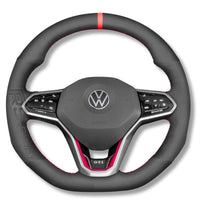 Couvre Volant Cuir VW Golf 8 GTI R Surpiqûres Rouges - vue de dessus - Becquet Voiture