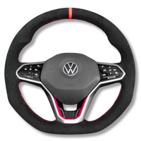 Couvre Volant Cuir VW Golf 8 GTI R Surpiqûres Rouges - vue de face - Becquet Voiture