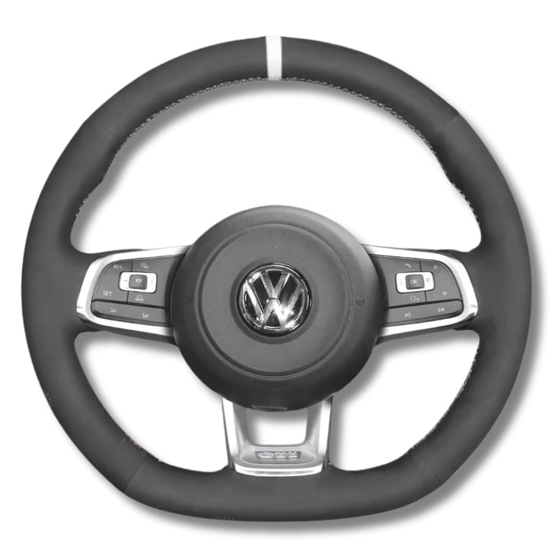 Couvre Volant Golf 7 GTI R Cuir Alcantara Surpiqures 38cm - vue de dessus - Becquet Voiture