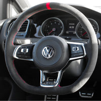 Couvre Volant Golf 7 GTI R Cuir Alcantara Surpiqures 38cm - vue de profil - Becquet Voiture