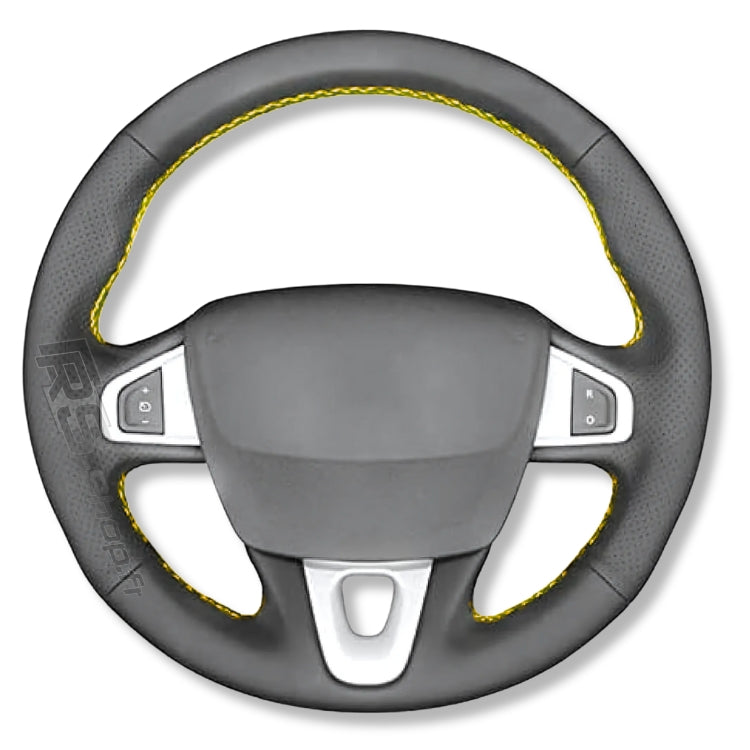 Couvre Volant Megane 3 RS Cuir Alcantara 38cm - vue de trois-quarts 2 - Becquet Voiture